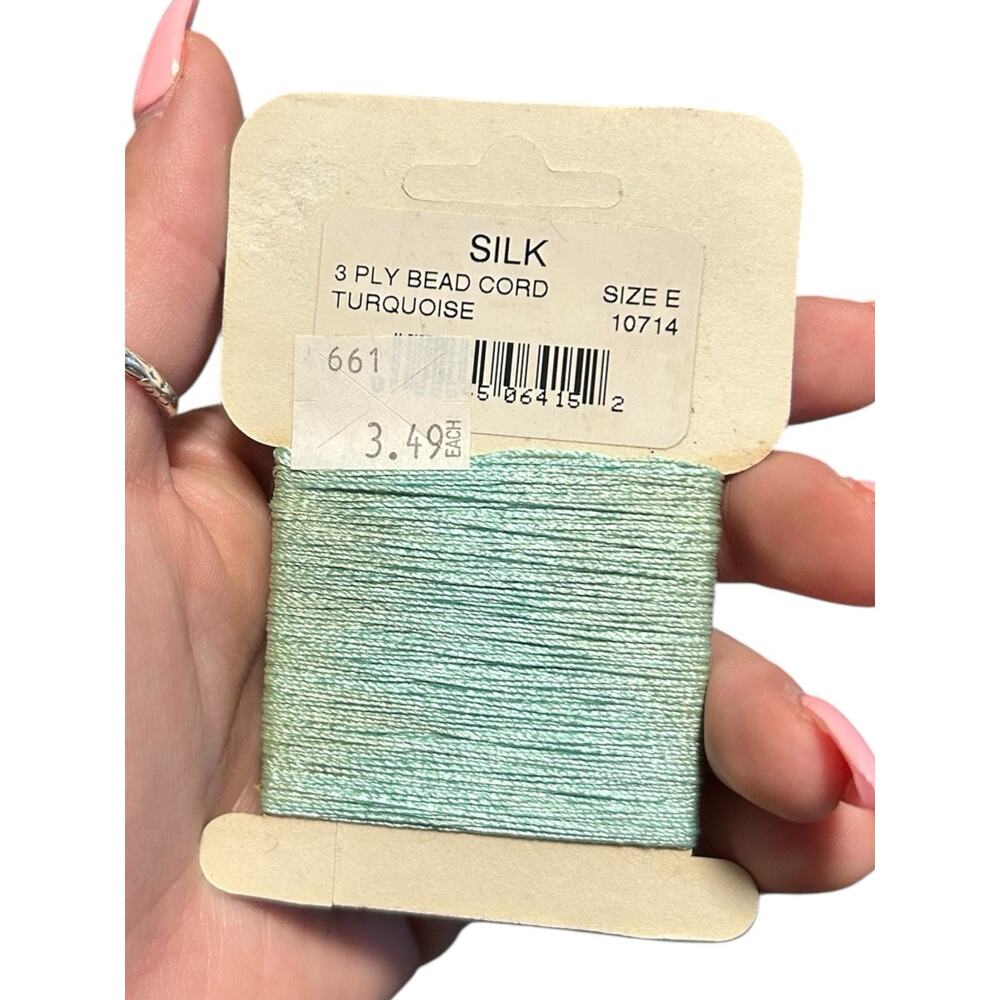 Gudebrod Champion 100% Pure Silk Bead Cord SizeE 3Ply Turquoise Discontinued USA - Picture 2 of 2